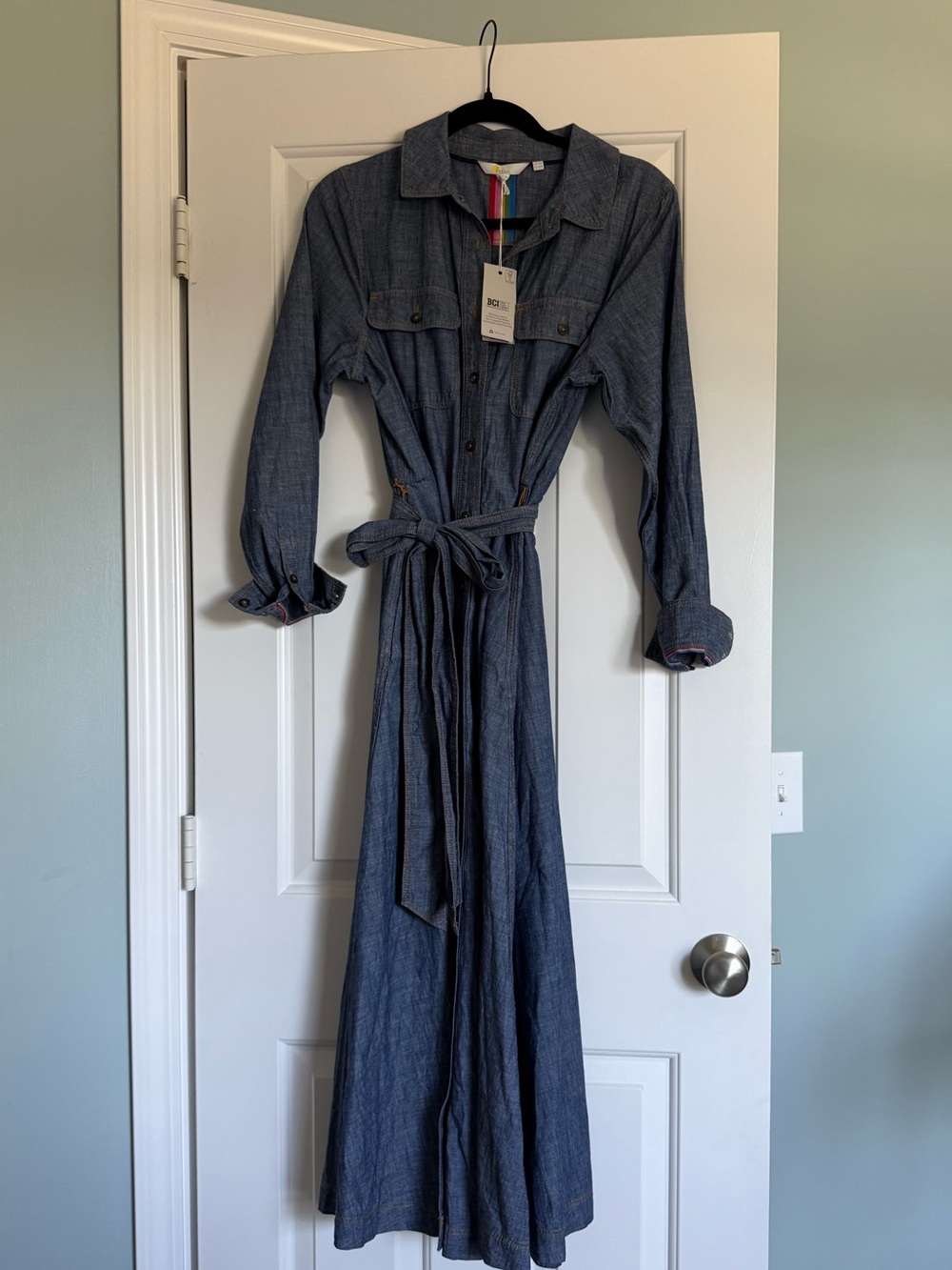 Boden Chambray Maxi Shirt Dress in Denim Blue NWT 10